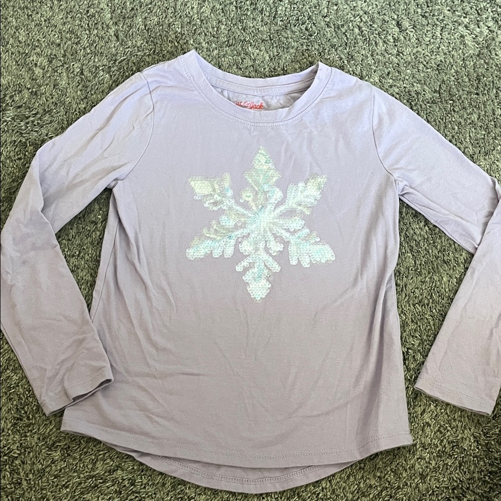 Cat & Jack Lavender Long Sleeve Snowflake Tee